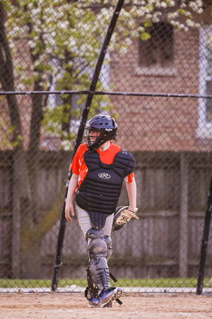 Youth baseball match between Norewood Park and Morton Grove Pak in Morton Grove Park Districk on May 6, 2016のeditorial素材
