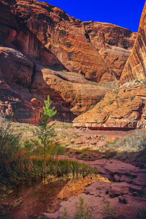 Beautiful rock formation in Glen Canyon near Lake Powell, Utah. Rocks formed unbelievable bridge called Rainbow Bridge National Monument.の写真素材