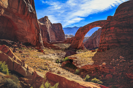 Beautiful rock formation in Glen Canyon near Lake Powell, Utah. Rocks formed unbelievable bridge called Rainbow Bridge National Monument.の写真素材