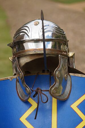 A Roman soldiers helmet, hung over a spear.のeditorial素材