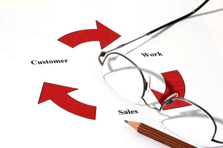 Sales Chart with red arrowsの写真素材