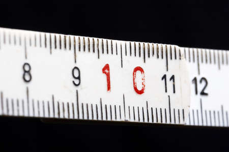 close up on an open white folding rule on black backgroundの写真素材