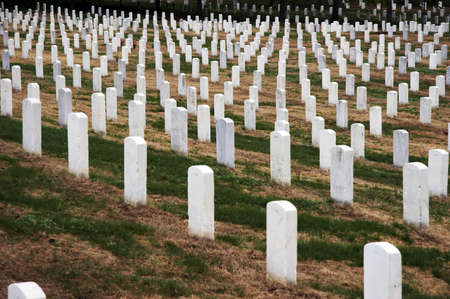 White gravestones in a row on Arlington National Cemetery, Washington DC, USAの写真素材