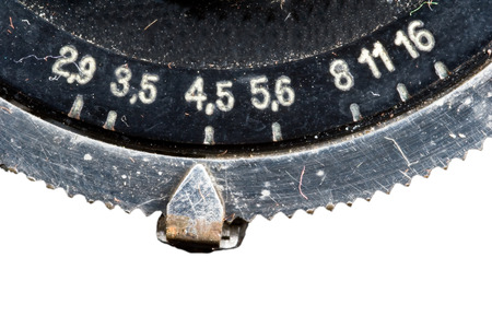 Aperture adjustment at an old Camera with bellowの写真素材