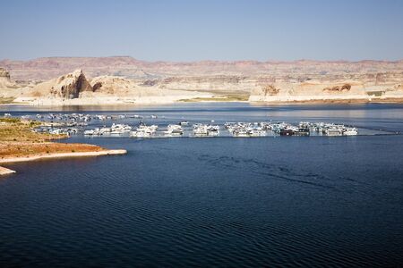 Recreation are with boats on Lake Powell near Page in Arizona, USAの写真素材