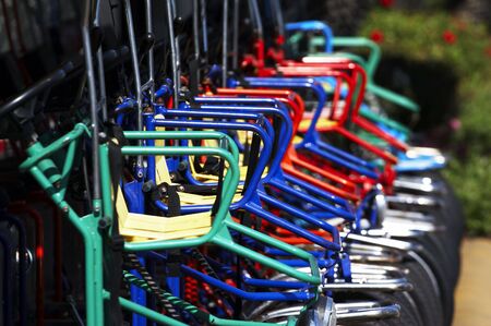 Colorful Bicycle in a row - bicycle rentalの写真素材