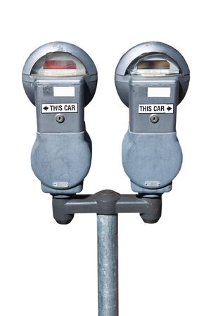Parking meter USA isolated on white backgroundの写真素材