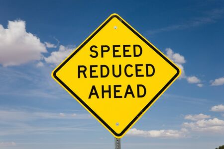 Road sign speed reduced ahead, USAの写真素材