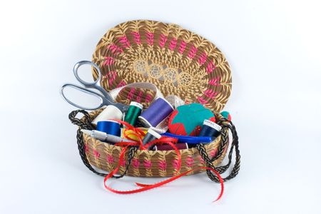 Sewing basket filled alphaの写真素材