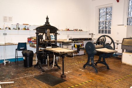 Printing workshop containing old manual pressesのeditorial素材