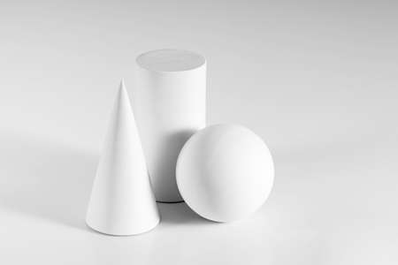 Geometric bodies on a white background. Cylinder, cone, ball.の写真素材