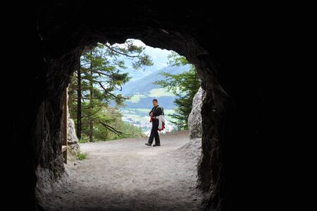 A woman at the end of the tunnelの写真素材