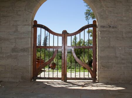 Entrance gate to veranda of farmhouse Karoo South Africa
