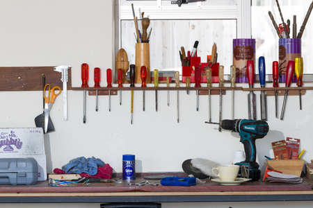 Basic workshop showing basic tools for a home workshopのeditorial素材