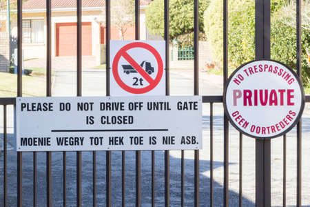 Entrance gates to  gated community complex in George South Africaのeditorial素材