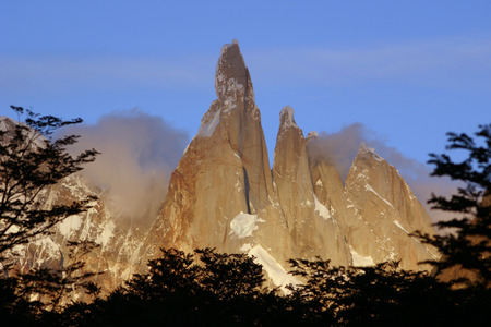 Torres del Paine with setting sunの写真素材