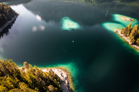 Aerial Drone Picture of Eibsee in Bavaria, Germanyの写真素材