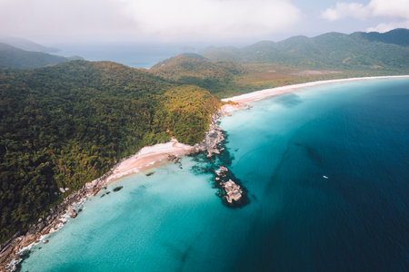 Big island Ilha Grande Abraao beach in Angra dos Reis, Rio de Janeiro, Brazilの写真素材