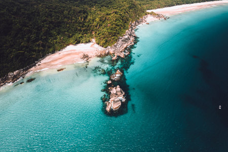 Big island Ilha Grande Abraao beach in Angra dos Reis, Rio de Janeiro, Brazilの写真素材