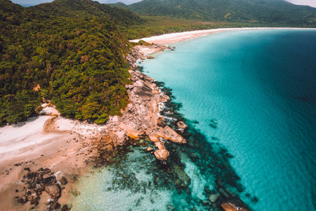 Big island Ilha Grande Abraao beach in Angra dos Reis, Rio de Janeiro, Brazilの写真素材