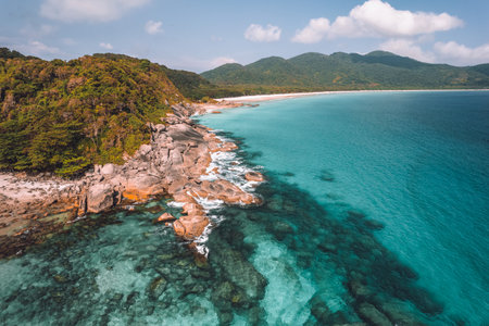 Big island Ilha Grande Abraao beach in Angra dos Reis, Rio de Janeiro, Brazilの写真素材