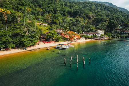 Big island Ilha Grande Abraao beach in Angra dos Reis, Rio de Janeiro, Brazilの写真素材