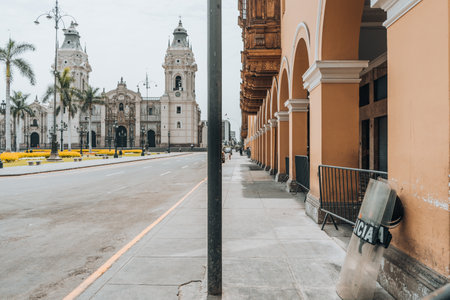 Lima, Peru - January 20, 2023: Police men on the streets at San Martin Squareのeditorial素材