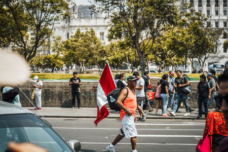 Lima, Peru - January 20, 2023: Protests on the streets of Limaのeditorial素材
