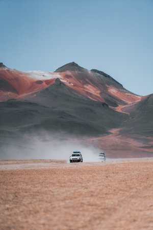 Beautiful view off road trip 4x4 in Bolivia South America Salt Flat Uyuni