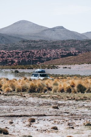 Beautiful view off road trip 4x4 in Bolivia South America Salt Flat Uyuni