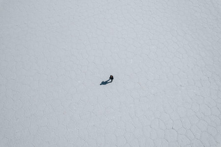 Drone Aerial Photo of person Bolivia Salar de Uyuni Salt Flatsの写真素材