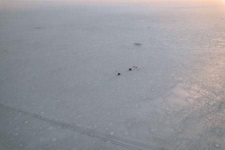 Drone Aerial Photo of Car and person Bolivia Salar de Uyuni Salt Flatsの写真素材