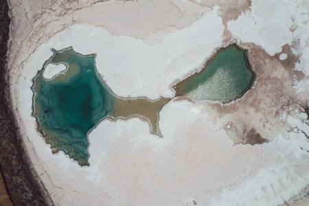 Aerial View of Salt Lagoon Baltinache San Pedro de Atacama Desert Chileの写真素材