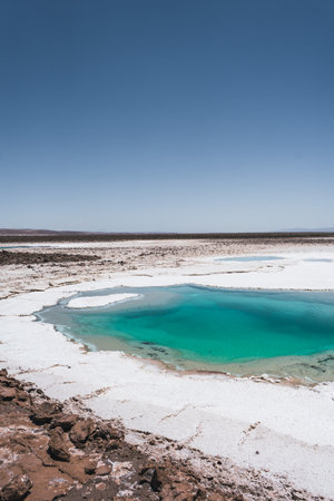 Salt Lagoon with Crystal Clear Water Baltinache Lagoon San Pedro de Atacamaの写真素材