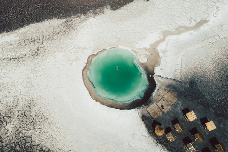 Aerial View of Salt Lagoon Baltinache San Pedro de Atacama Desert Chileの写真素材
