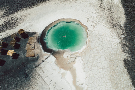 Aerial View of Salt Lagoon Baltinache San Pedro de Atacama Desert Chileの写真素材
