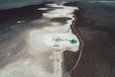 Aerial View of Salt Lagoon Baltinache San Pedro de Atacama Desert Chileの写真素材