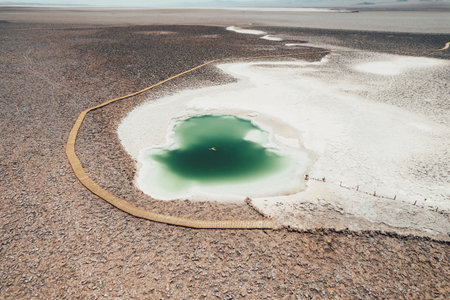 Aerial View of Salt Lagoon Baltinache San Pedro de Atacama Desert Chileの写真素材