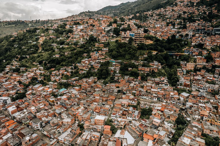 Aerial Drone photo of comuna neighbourhood in Medellin, Colombiaの写真素材