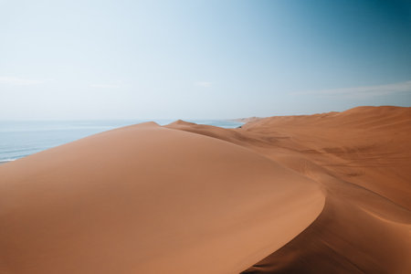 Aerial Drone, Where Desert Meets the Ocean, Sandwich Harbour, Namibia, Africaの写真素材
