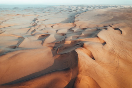 Aerial Dune Textures of Namibian Desert, sunset at Swakopmund, Namibia, Africaの写真素材