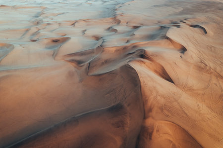 Aerial Dune Textures of Namibian Desert, sunset at Swakopmund, Namibia, Africaの写真素材