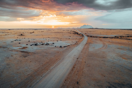 Aerial Sunset Drone View of Spitzkoppe area Namib Desert, Namibia Africaの写真素材