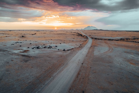 Aerial Sunset Drone View of Spitzkoppe area Namib Desert, Namibia Africaの写真素材