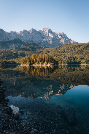 Morning photo of Eibsee Mountain Lake, Garmisch Partenkirchen, Bavaria, Germanyの写真素材