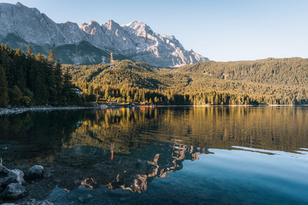 Morning photo of Eibsee Mountain Lake, Garmisch Partenkirchen, Bavaria, Germanyの写真素材