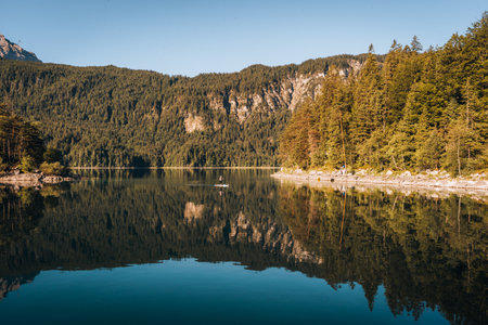 Morning photo of Eibsee Mountain Lake, Garmisch Partenkirchen, Bavaria, Germanyの写真素材