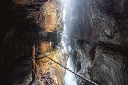 Partnachklamm, Gorge and canyon in Garmisch Partenkirchen, Bavaria Germanyの写真素材