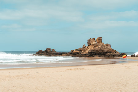 Beautiful west coast beach view at Atlantic Ocean of southern Portugalの写真素材