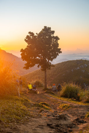 Little Adams Peak landscape during a stunning sunrise in Ella, Sri Lankaの写真素材